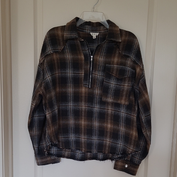 POL Tops - POL Black and Brown Plaid Oversized Pullover Flannel Size S